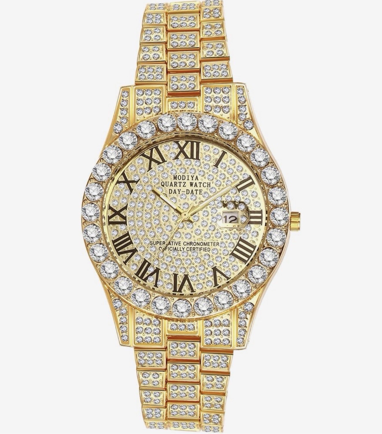 Men Gold Bling Watch Hip Hop Iced Out Quartz Luxury Diamond Style Wristwatch