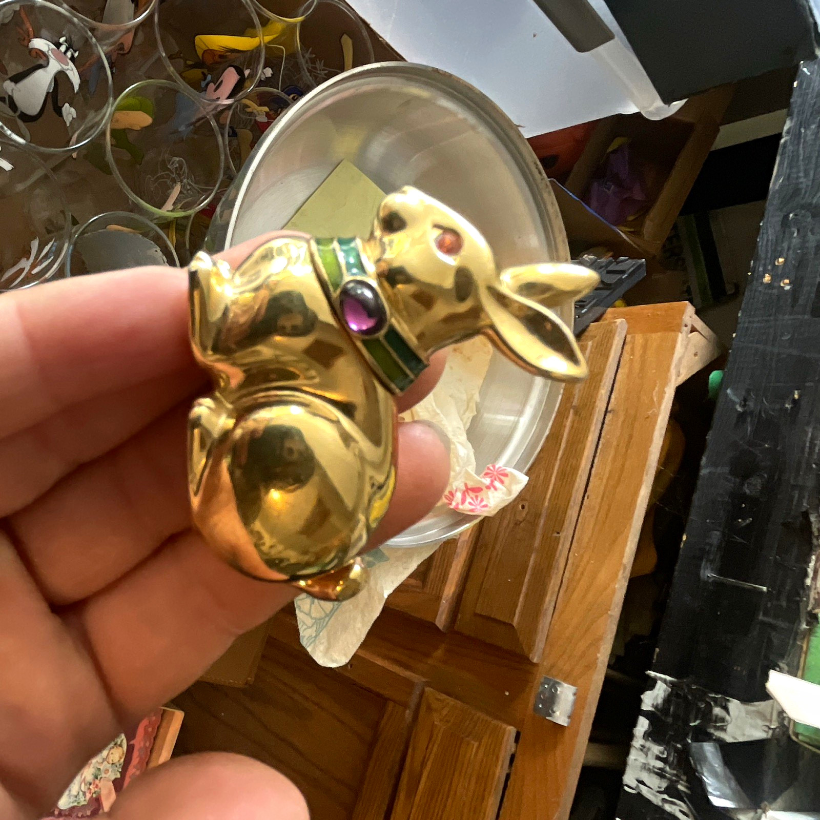 Vintage Estée Lauder golden rabbit solid perfume container, collectible