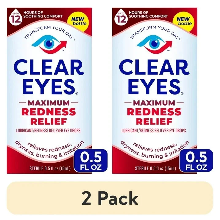 Clear Eyes, Maximum Redness Relief Eye Drops, 0.5 Fl Oz (Pack of 2) EXP 04/2027 Clear Eyes, Maximum Redness Relief Eye Drops, 0.5 Fl Oz (Pack of 2) EXP 04/2027