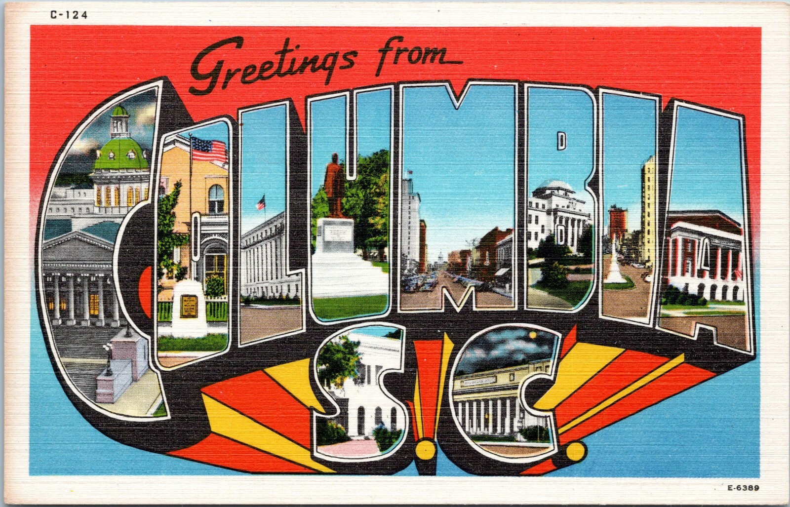 Large Letter Greetings from Columbia South Carolina - Vintage linen Postcard Large Letter Greetings from Columbia South Carolina - Vintage linen Postcard