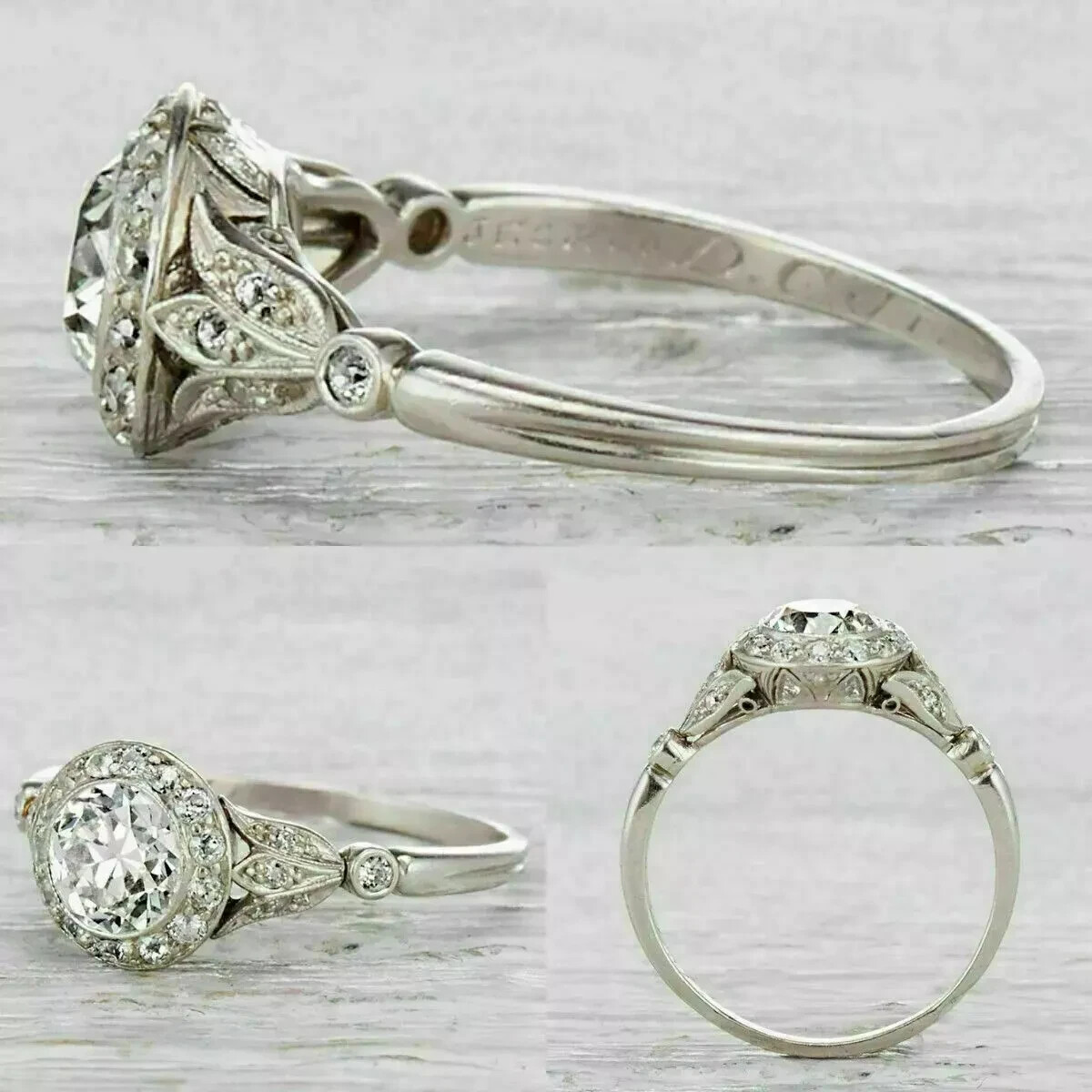 Art Deco Style Round Cut Lab Created Diamond Engagement Ring 14K White Gold FN