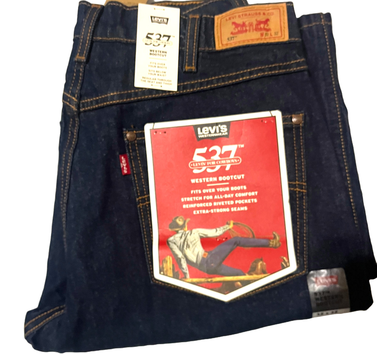 NWT MEN LEVI’S 537 WESTERN BOOTCUT STRETCH BELOW WAIST D. BLUE JEANS PANT DENIM