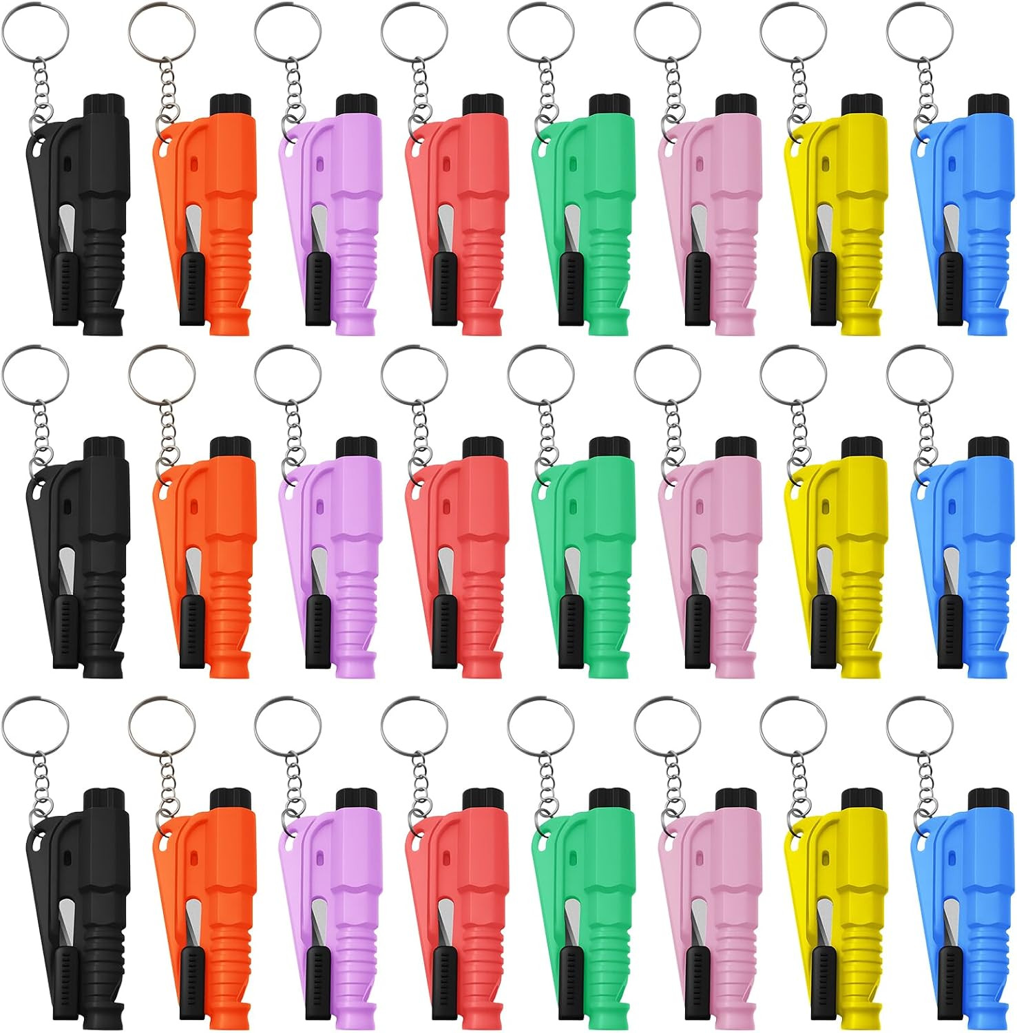 24 Pcs Car Window Breaker Key Chains, 3 in 1 Glass Breaker Seat Belt Cutter