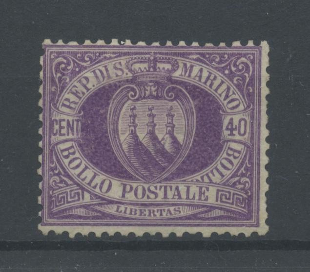 SAN MARINO 1877 40C. LILAC ** CERT.