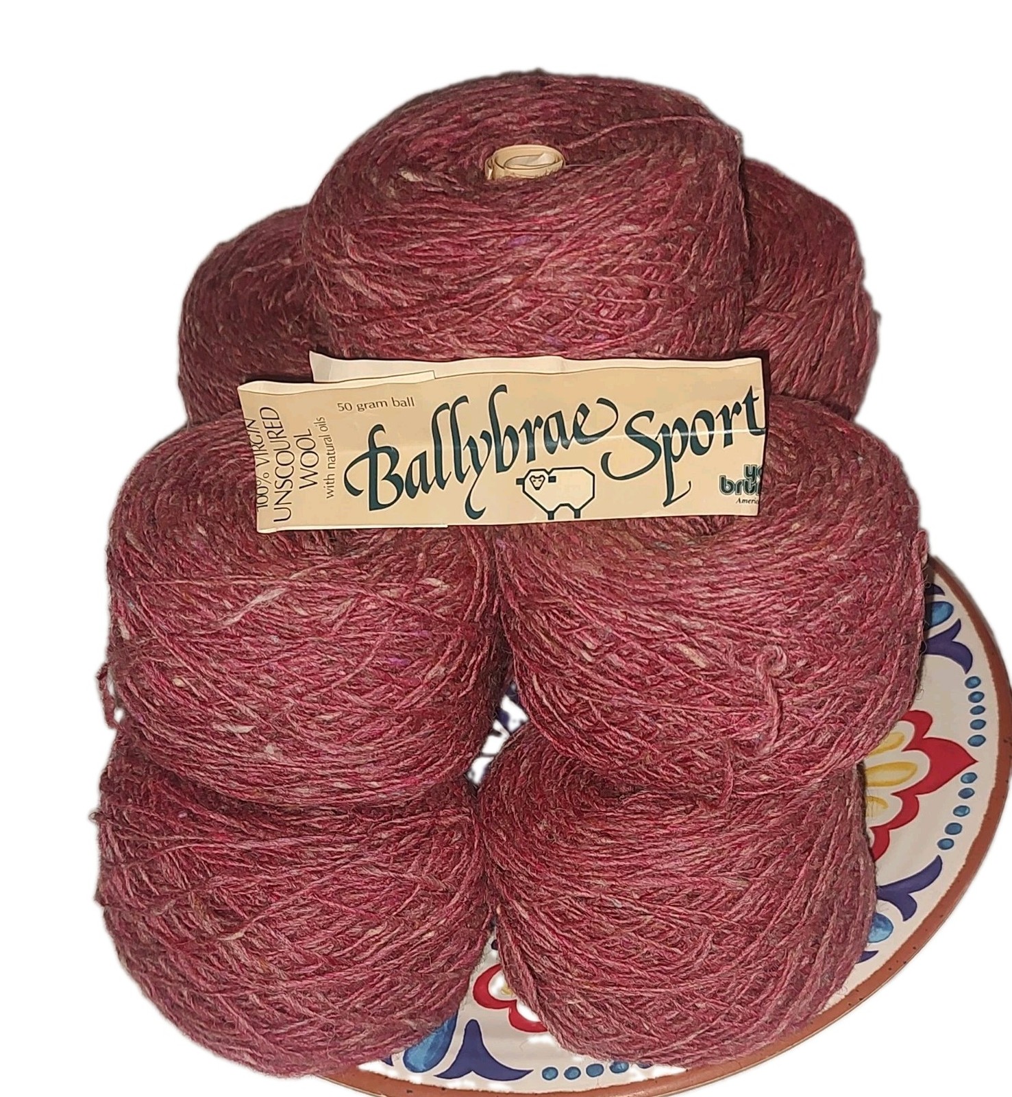 Vintage Brunswick Ballybrae Sport Yarn 100% Wool Tweed 9 Balls 1743 Yds USA