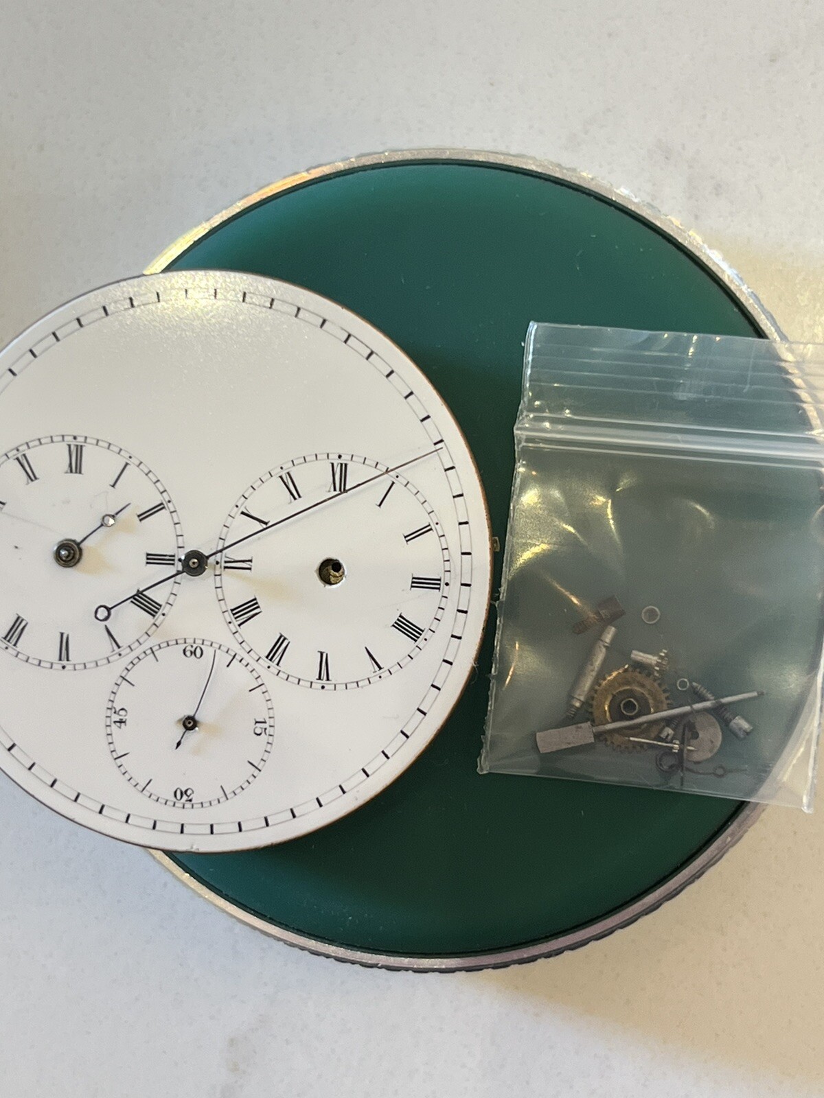 Nice Dial Antique Captain’s Dual Time Zone “Double Timer” Pocket Watch Movement