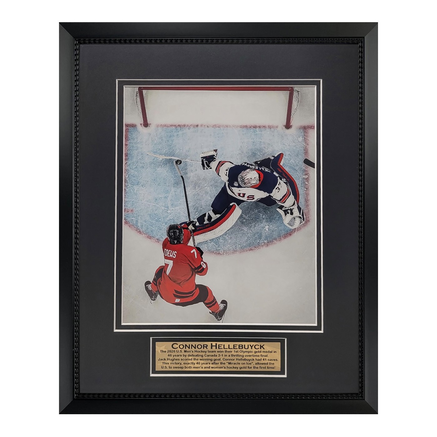 Connor Hellebuyck 2026 Olympic USA Unsigned Photograph Collage Framed to 11x14 Connor Hellebuyck 2026 Olympic USA Unsigned Photograph Collage Framed to 11x14