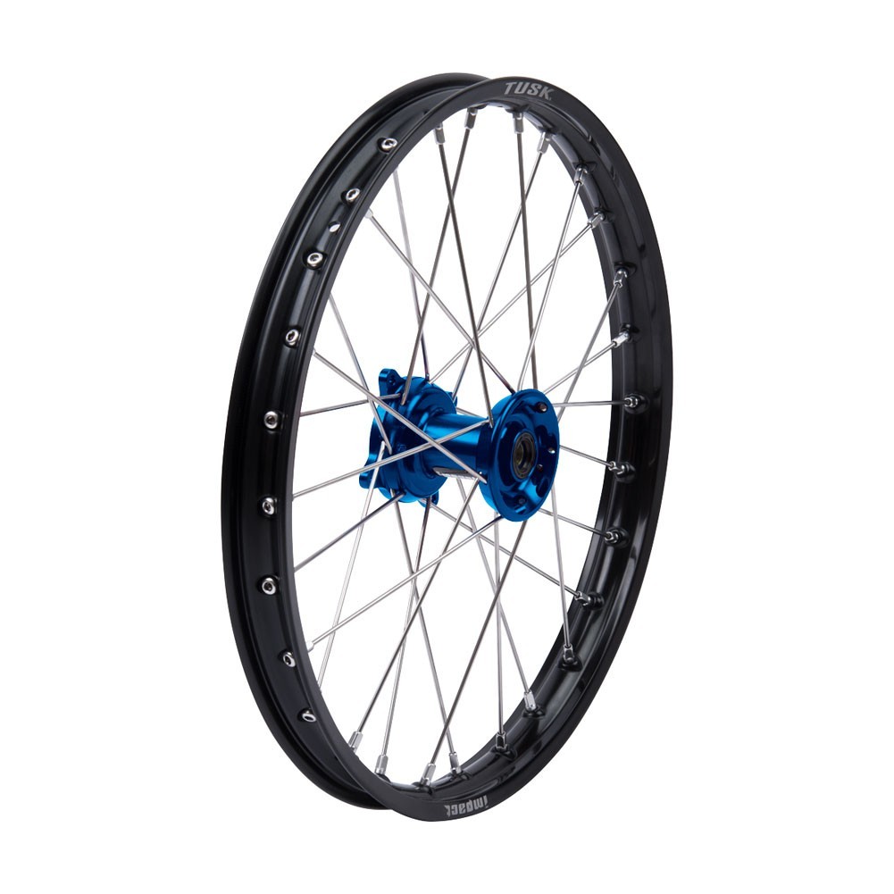 Tusk Impact Front Wheel 19x1.40 Black Rim/Silver Spoke/Blue Hub - Kawasaki KX85