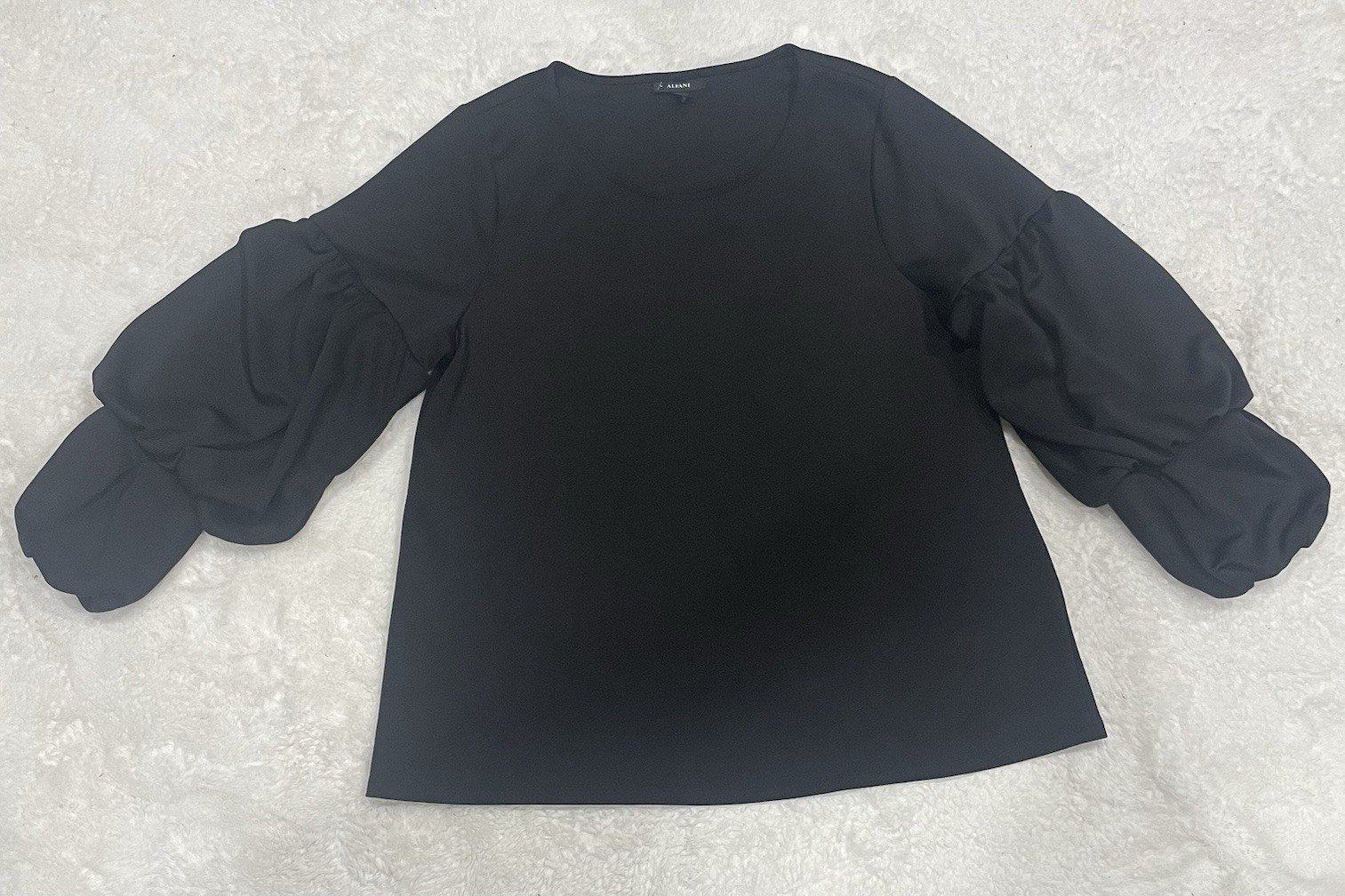 Alfani Women\'s Black Solid Scoop Neck Long Puff Sleeve Blouse Size XL Alfani Women\'s Black Solid Scoop Neck Long Puff Sleeve Blouse Size XL