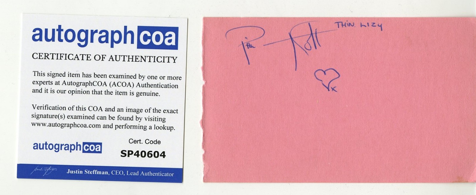 Phil Lynott 3x5 from autograph book, SIGNED, ACOA Certified. Thin Lizzy Phil Lynott 3x5 from autograph book, SIGNED, ACOA Certified. Thin Lizzy