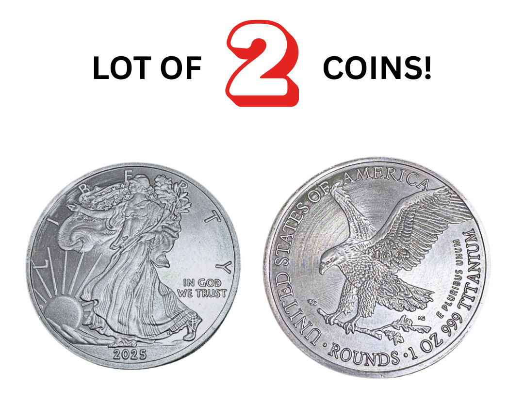 TWO 1 TROY OUNCE/OZ .999 Pure TITANIUM Metal Walking Liberty/Eagle Rounds/coins
