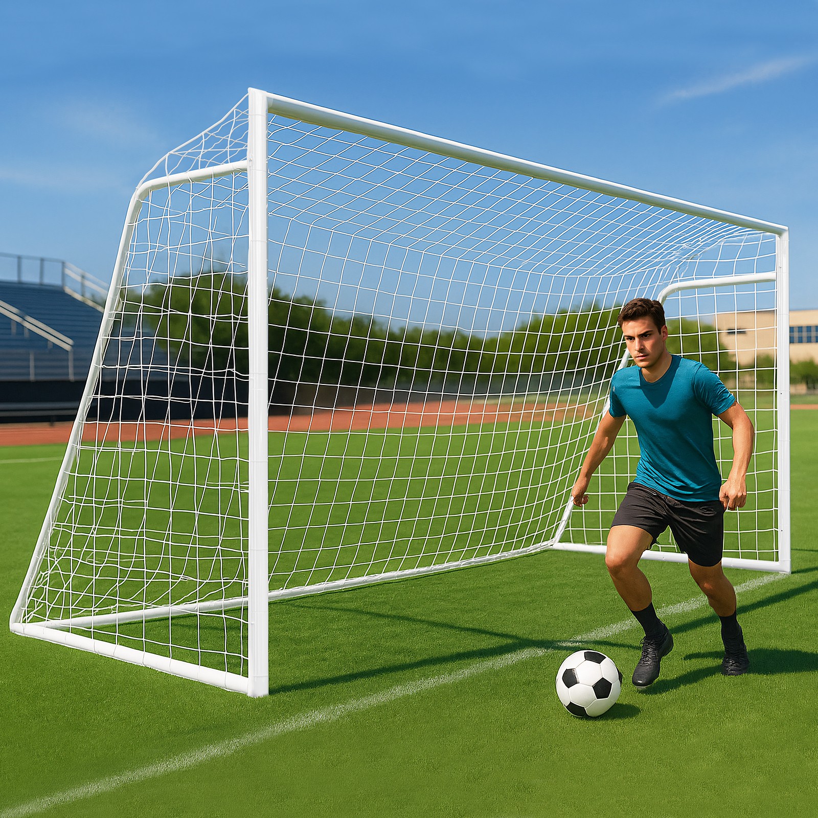 16x7ft Soccer Goals for Backyard, Steel Frame with 6 Cones for Teens/Adults 16x7ft Soccer Goals for Backyard, Steel Frame with 6 Cones for Teens/Adults