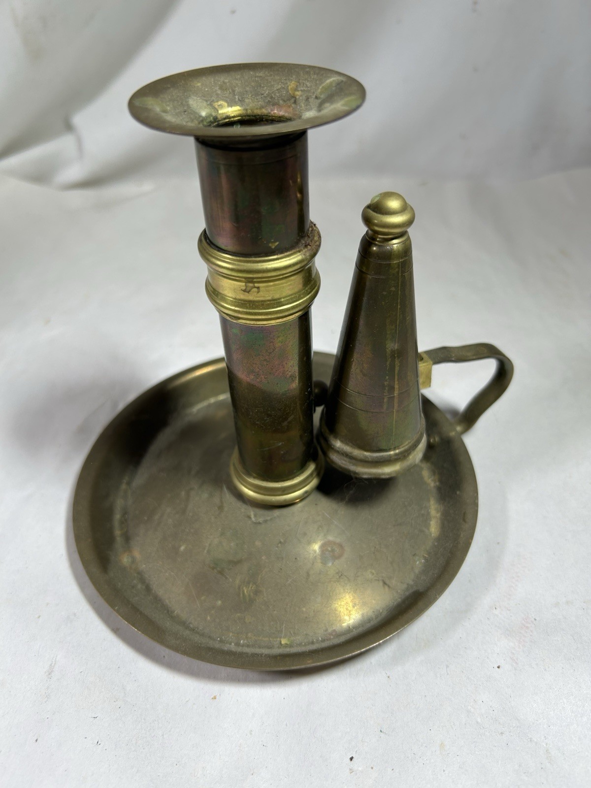 VTG Brass Chamberstick Candlestick Holder with Finger Loop and Snuffer Hong Kong VTG Brass Chamberstick Candlestick Holder with Finger Loop and Snuffer Hong Kong