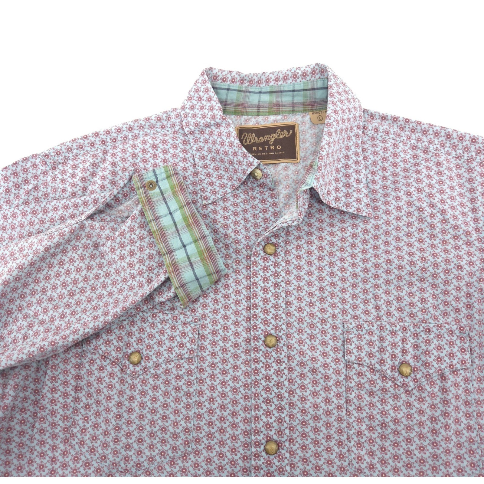 Wrangler Retro Premium Western Shirt Mens Large Blue Burgundy Snap MVR037M