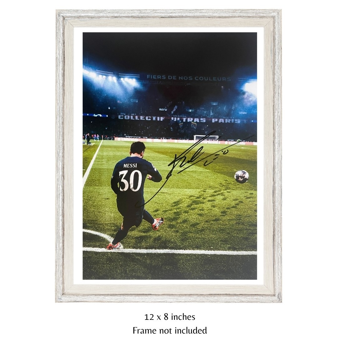 Lionel Leo Messi Hand Signed PSG Full Autograph Rare A4 Photo COA & PSA QO CARD