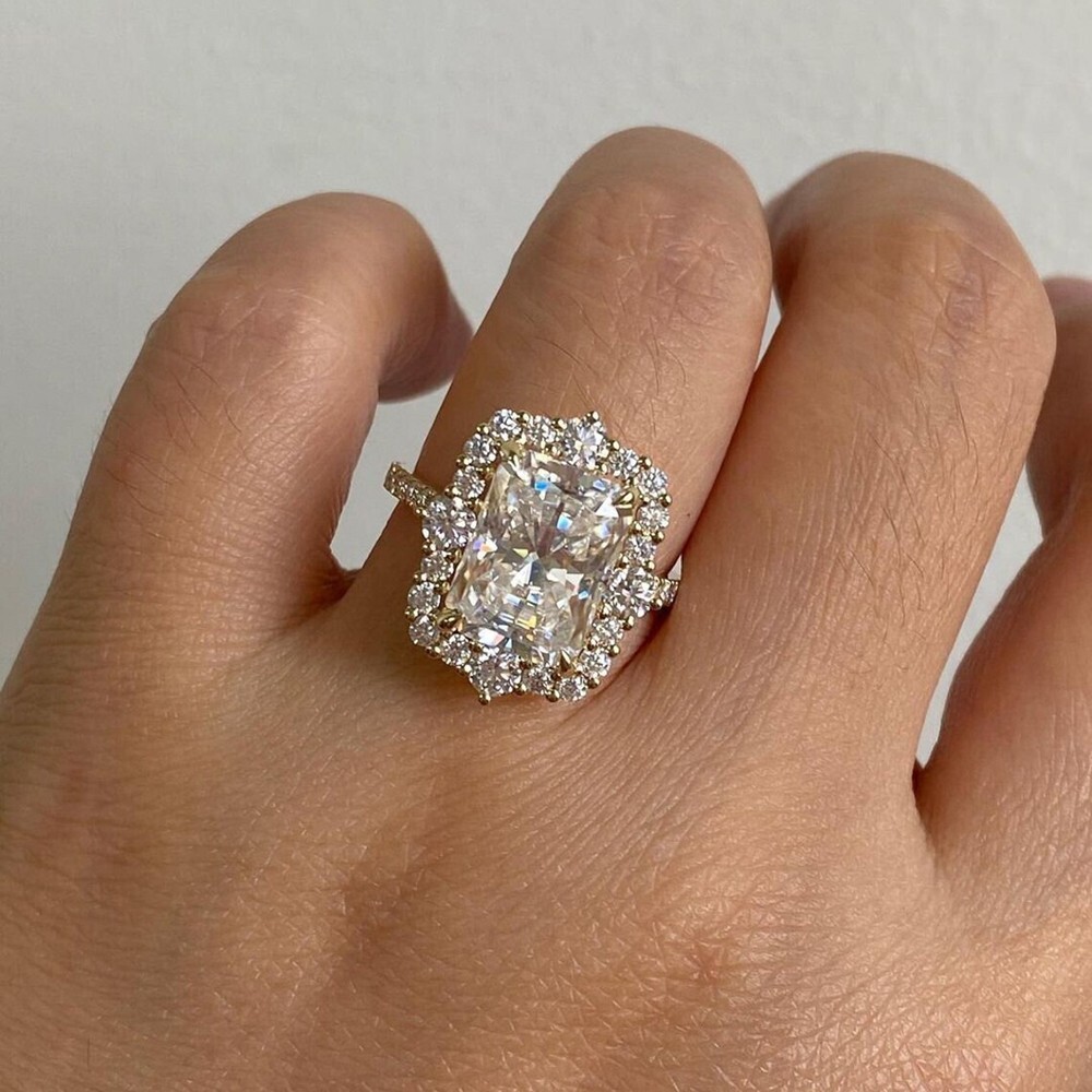 Ring Engagement Gold Lab Grown Radiant Cut 14k Yellow IGI Certified 3.90 Carat