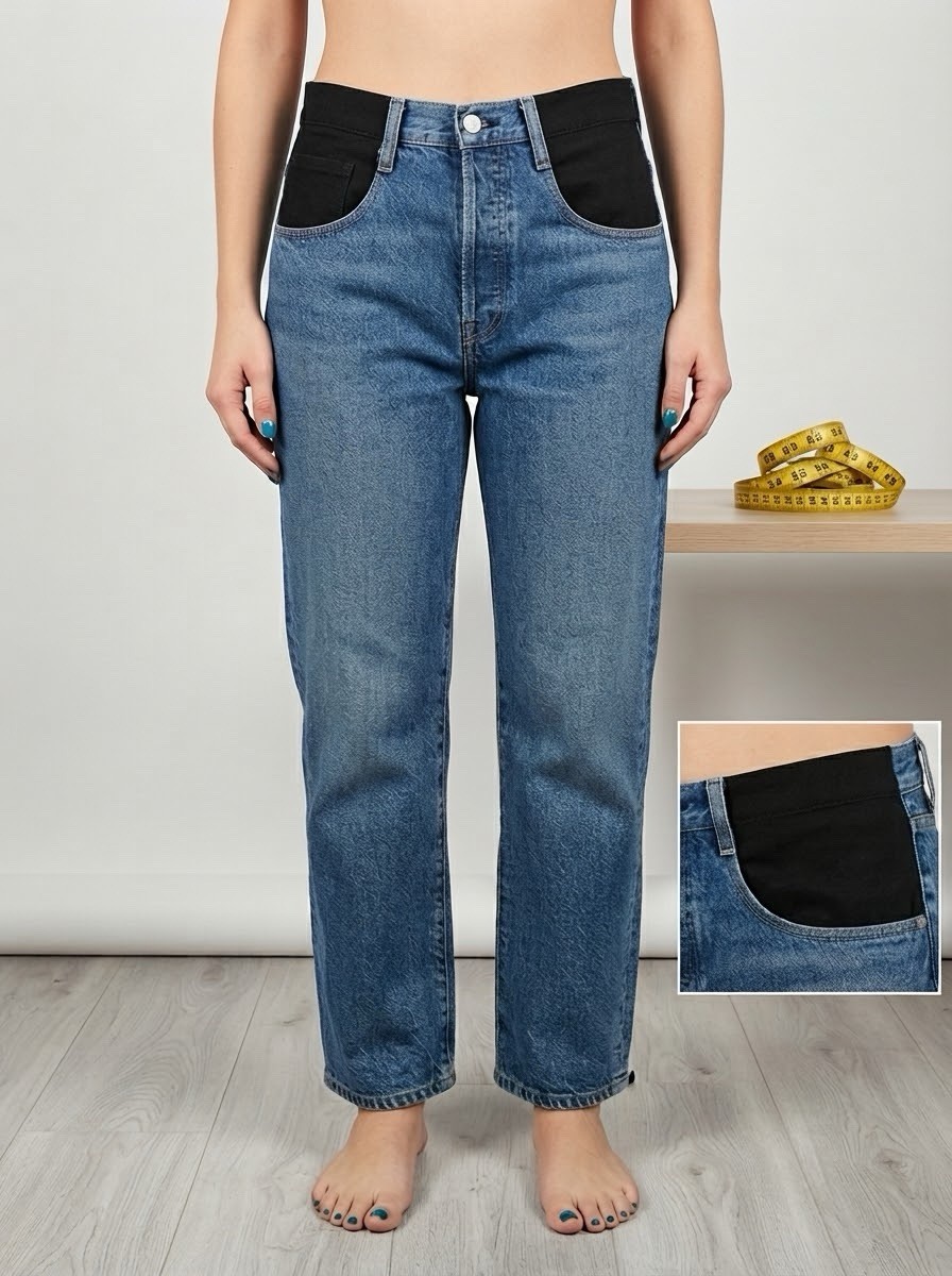 Citizens of Humanity Women Straight Leg Blue Denim Jeans Black Elastic Panels