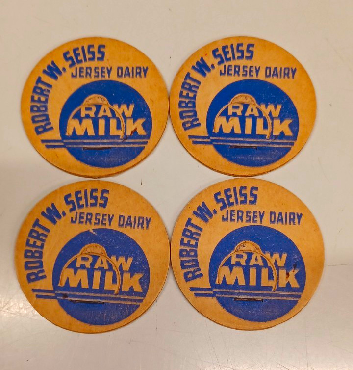 Vintage Robert W. Seiss Dairy Milk Bottle Cap Lot of 4 Vintage Robert W. Seiss Dairy Milk Bottle Cap Lot of 4