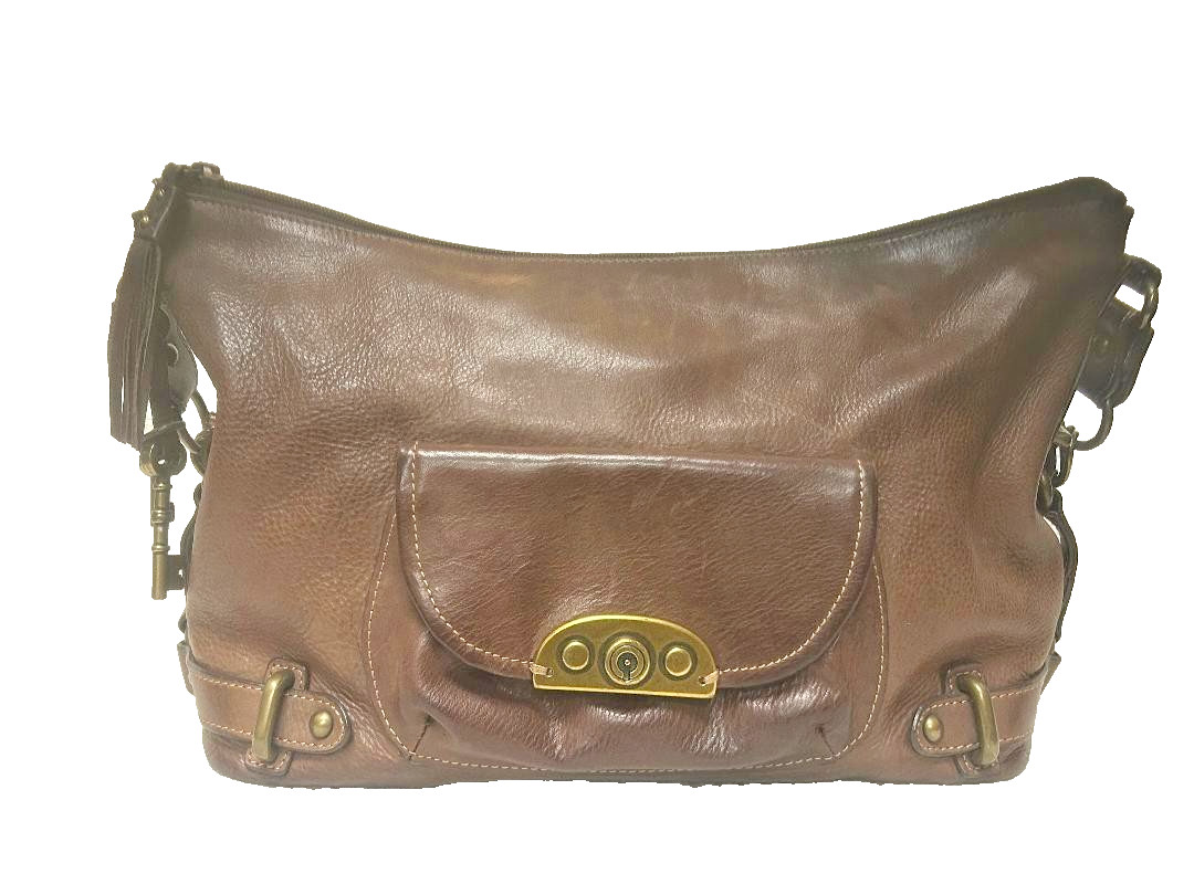 RARE FOSSIL VINTAGE PEBBLED LEATHER CLASSIC BOHO BROWN LEATHER PURSE BRASS KEY RARE FOSSIL VINTAGE PEBBLED LEATHER CLASSIC BOHO BROWN LEATHER PURSE BRASS KEY