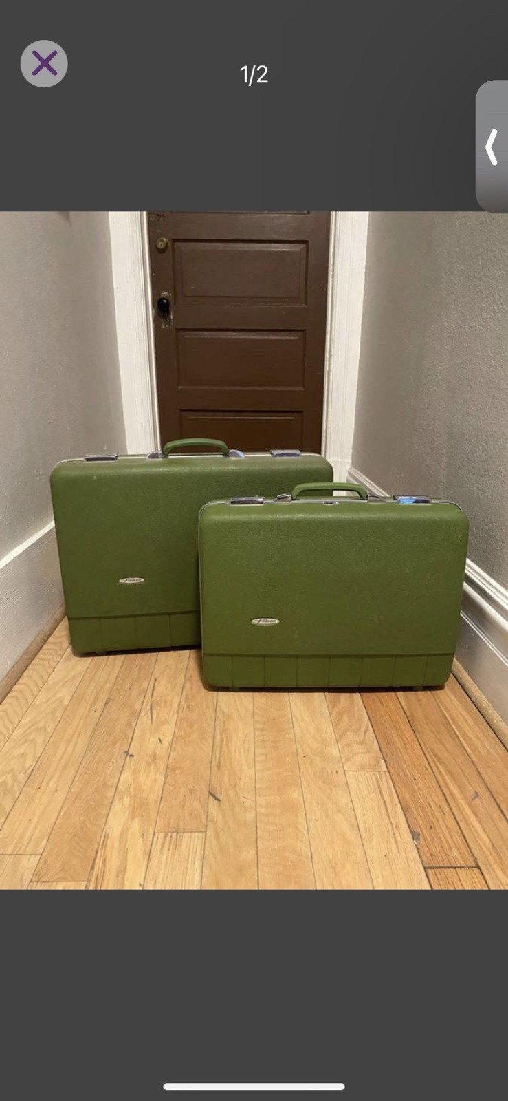 Pair Of Sears Forecast Vintage Avocado Green Hard shell Travel Suitcases Pair Of Sears Forecast Vintage Avocado Green Hard shell Travel Suitcases