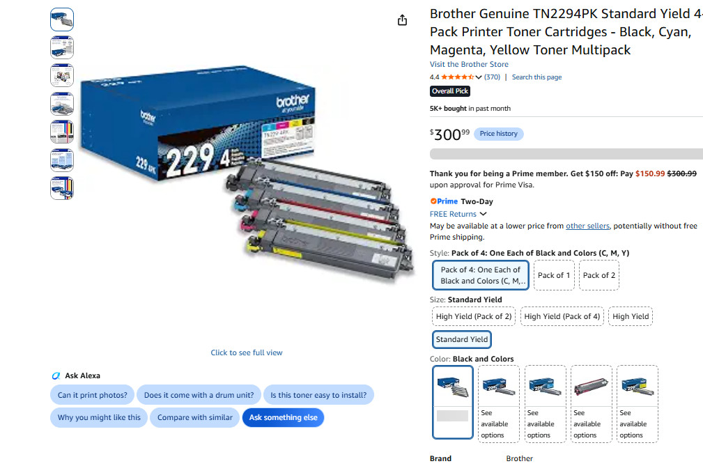 Genuine Brother TN229 4PK CMYK Toner Cartridge Set New Sealed Genuine Brother TN229 4PK CMYK Toner Cartridge Set New Sealed