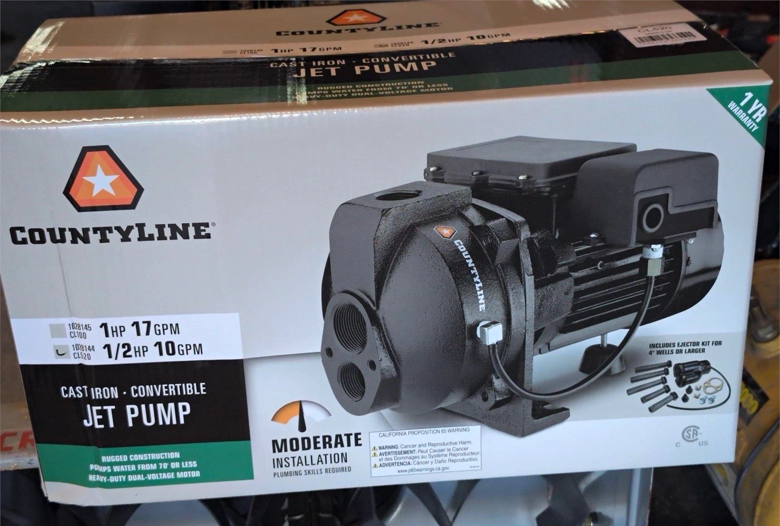 NEW CountyLine Convertible Jet Pump 1/2 HP 10 GPM Cast Iron Housing CL520