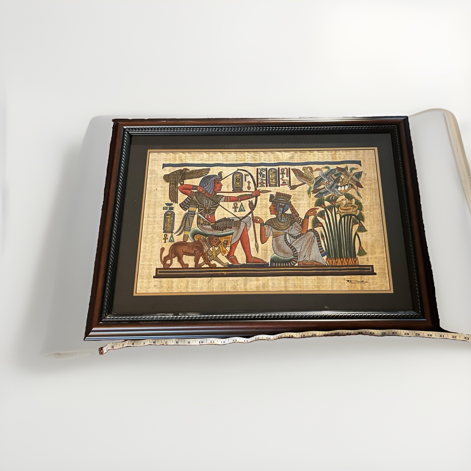 LARGE FRAMED EGYPTIAN PAPYRUS ART KING TUTANKHAMUN & QUEEN ANKHESENSAMUN 30”x22” LARGE FRAMED EGYPTIAN PAPYRUS ART KING TUTANKHAMUN & QUEEN ANKHESENSAMUN 30”x22”