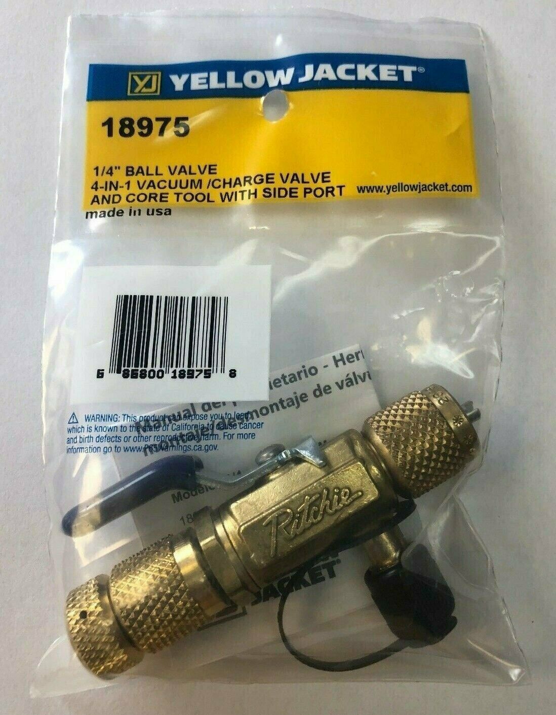 Yellow Jacket 18975 – 4 in 1 Ball Valve Tool, 1/4” with Side Port