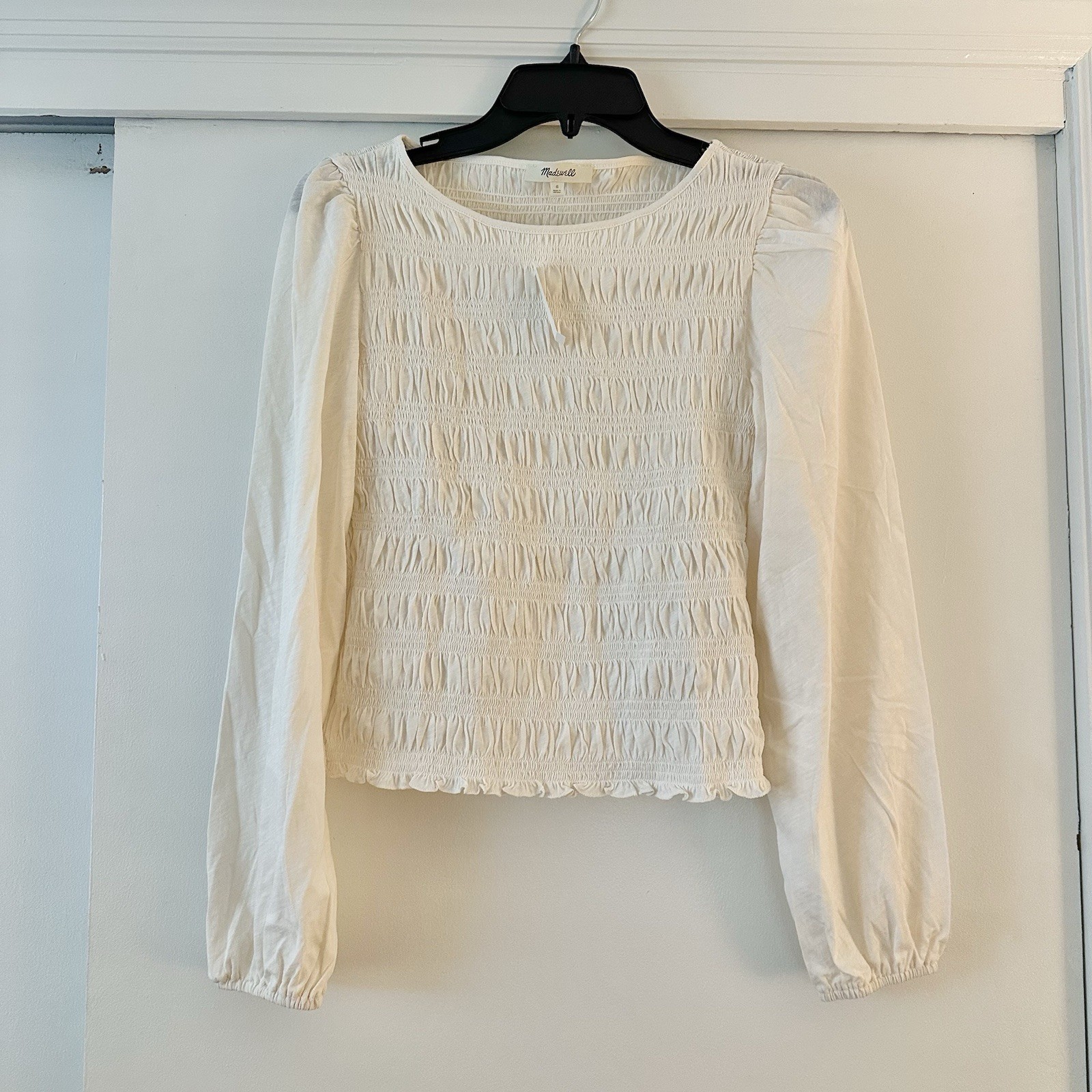 NWT Madewell Smocked Boatneck Blouse Cream White Women’s Size S NWT Madewell Smocked Boatneck Blouse Cream White Women’s Size S