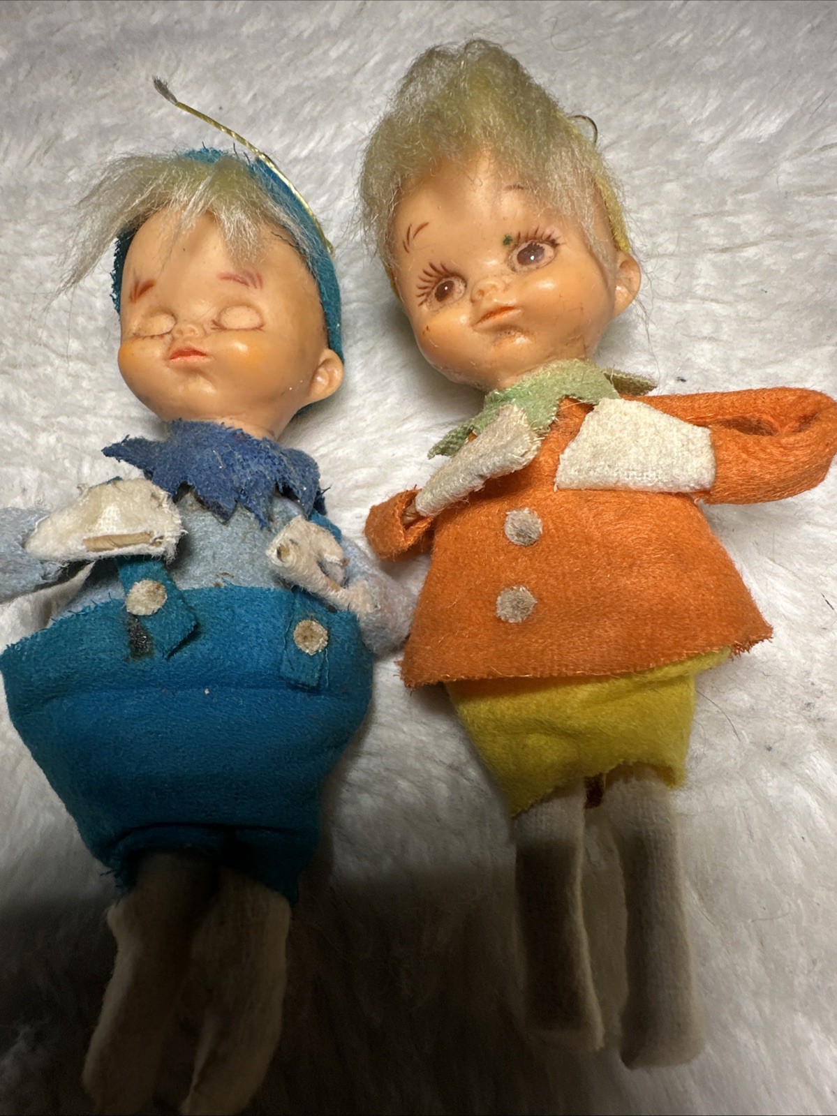 TWO Vtg 50s 60s Rubber Faced Felt Elves Ornaments 4 TWO Vtg 50s 60s Rubber Faced Felt Elves Ornaments 4