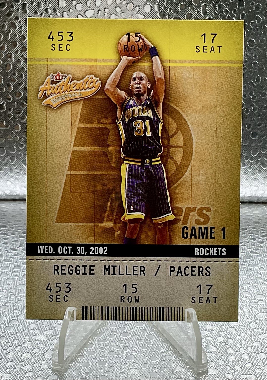 2002-03 Fleer Authentix #98 Reggie Miller - Pacers NBA 2002-03 Fleer Authentix #98 Reggie Miller - Pacers NBA