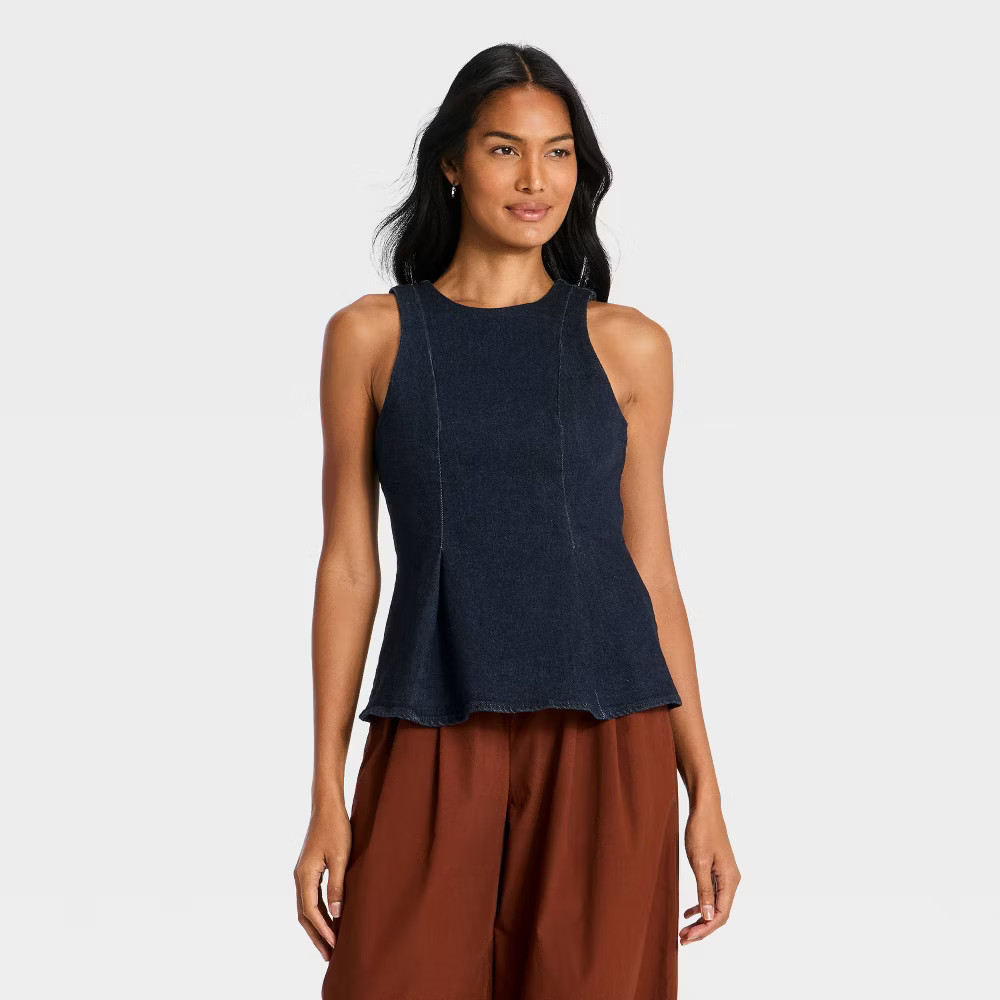 Women's Denim Peplum Top - A