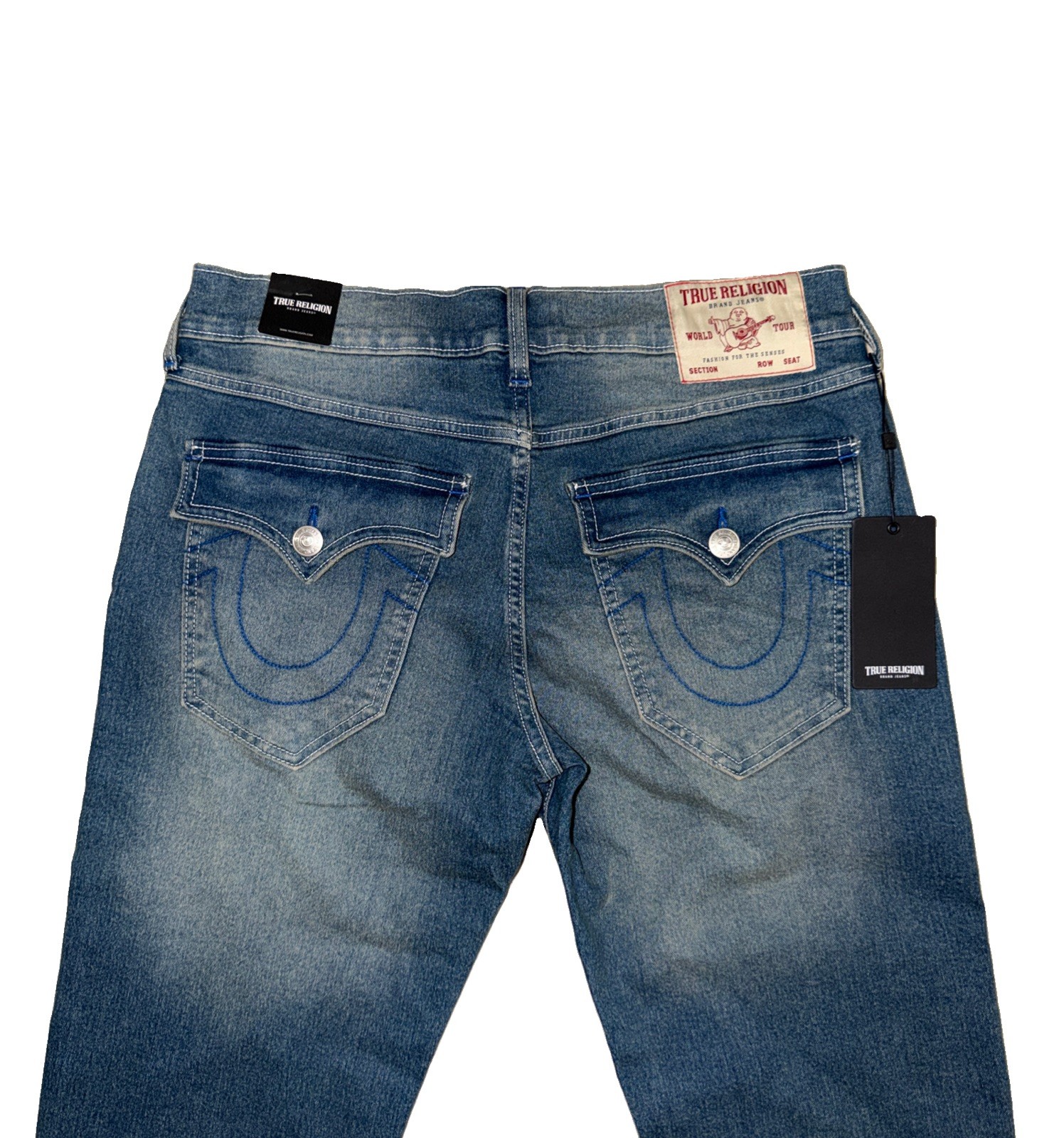 NWT True Religion Geno Flap Men\'s Relaxed Slim Jeans Size 34x32 Caramel Wash