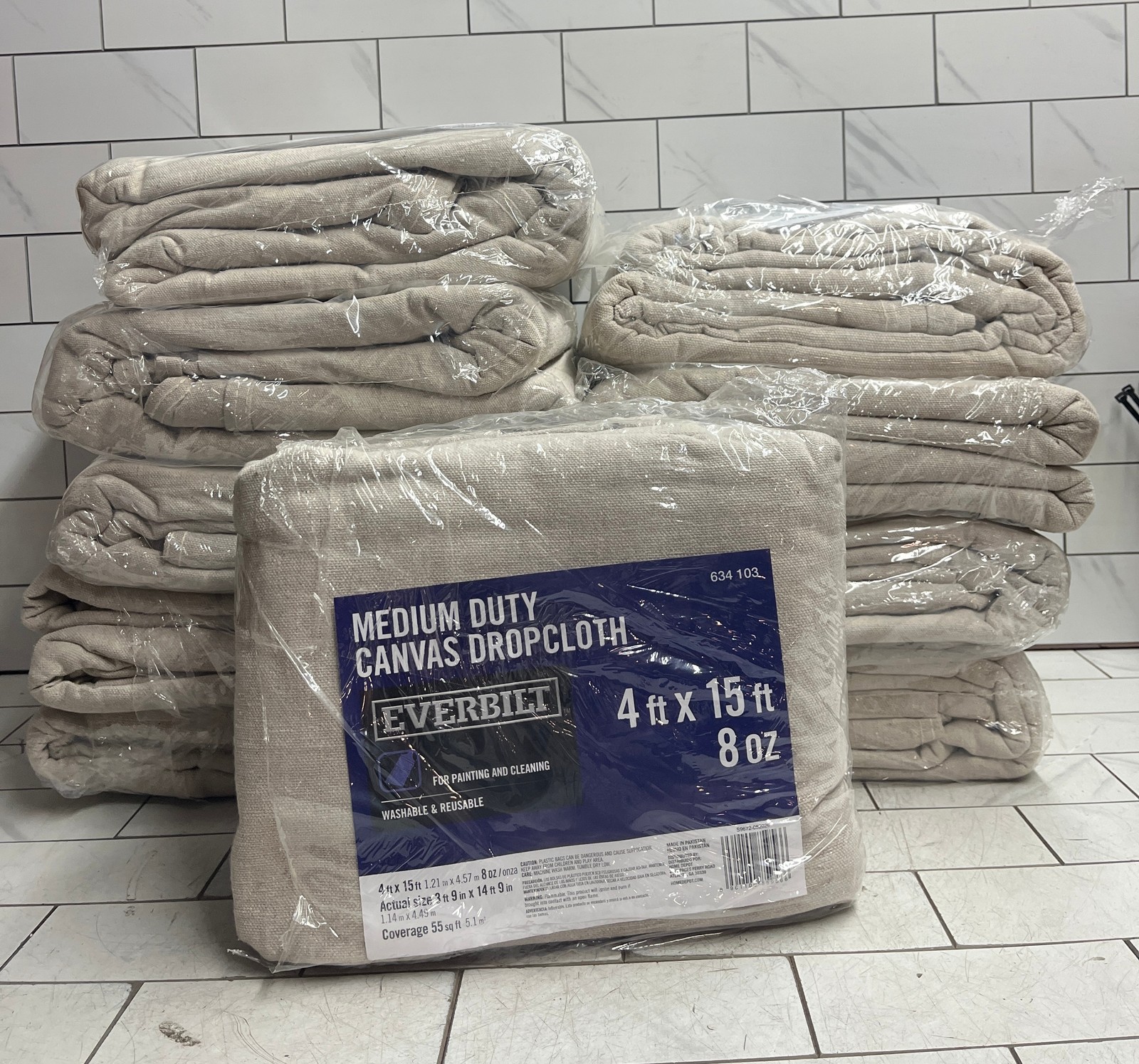 (10pk) Everbilt  BARI-DP8-4.15 4 ft. x 15 ft. Medium Duty Canvas Drop Cloth