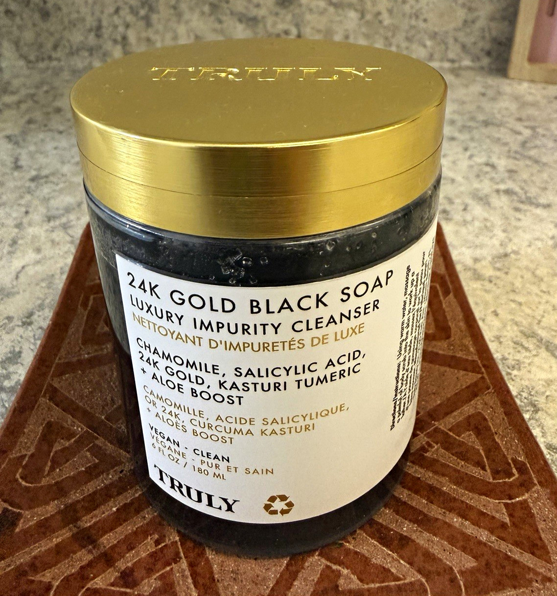 Truly 24K Gold Black Soap Cleanser Vegan Salicylic Acid 6 fl oz/180 mL