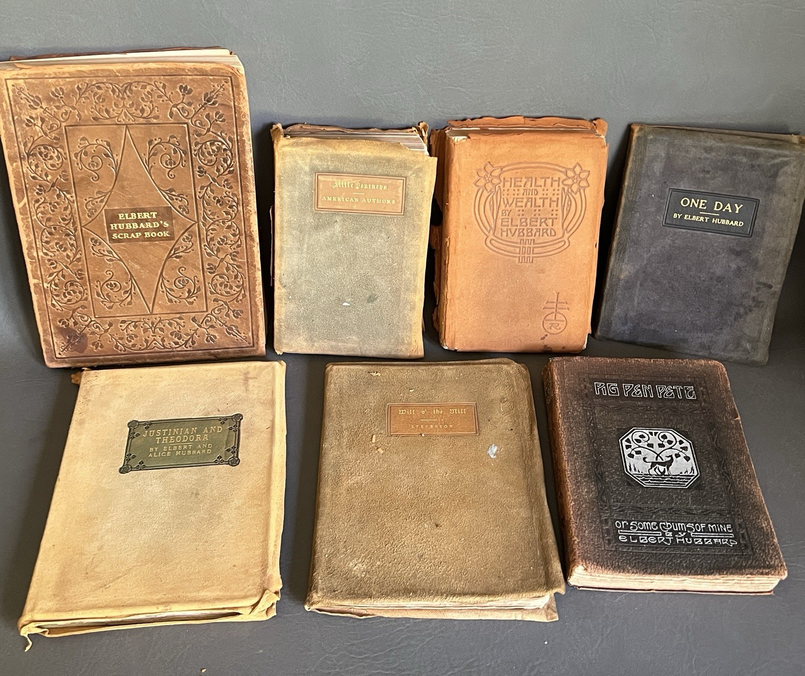 Elbert Hubbard Roycrofters Book Lot Suede Leather East Aurora New York Roycroft