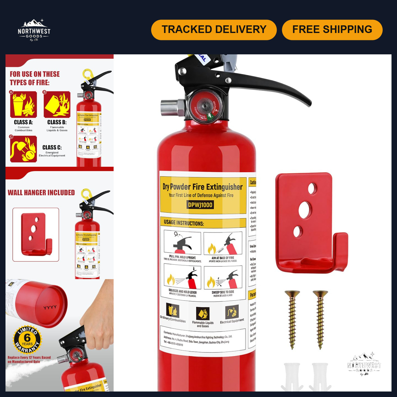 2.5 lb ABC Dry Chemical Fire Extinguisher - 1 Pack, Class A B C Safety Device