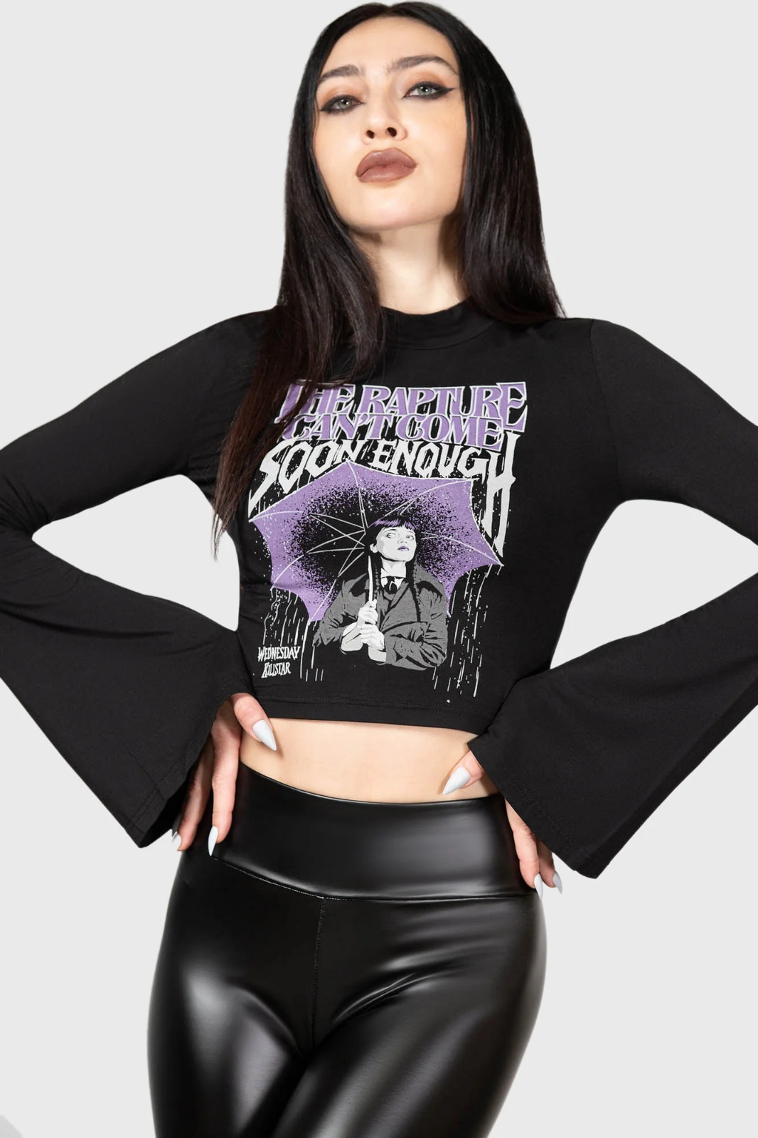 Killstar x Wednesday Womens Crop Top Sz XL Shirt Long Sleeve Addams Family NWT