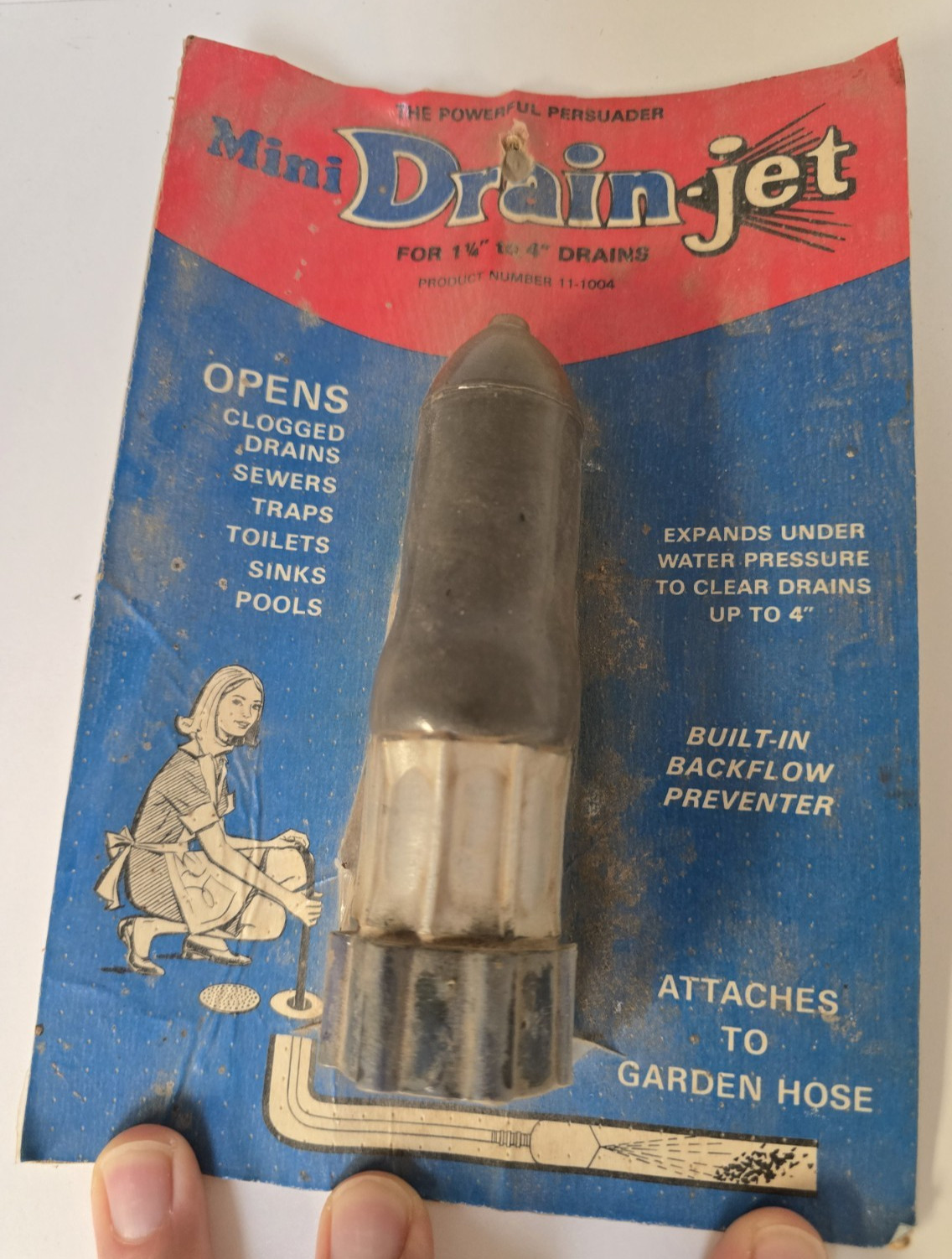 Vintage Mini Drain-Jet Drain Cleaner Peters Garden Hose Plumbing Tool NOS USA