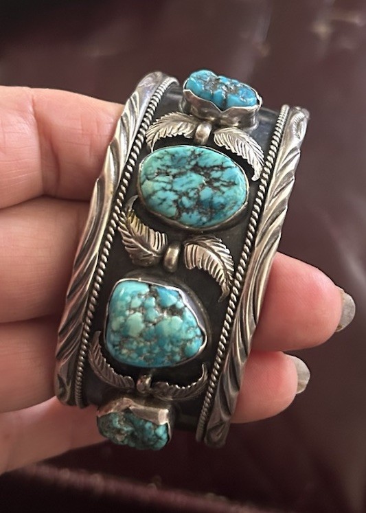 Vintage Chunky Navajo Robert Kelly Sterling Turquoise 4 Stone Cuff 77 G Vintage Chunky Navajo Robert Kelly Sterling Turquoise 4 Stone Cuff 77 G