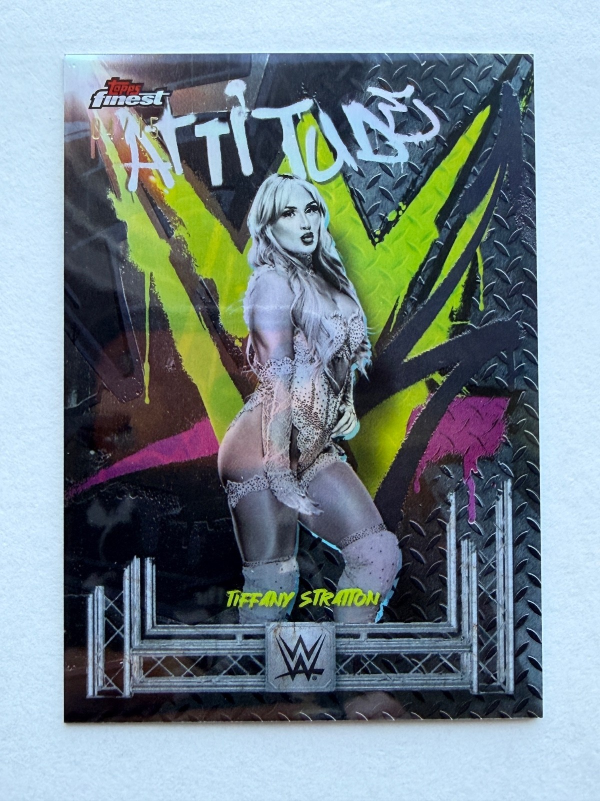 Tiffany Stratton 2025 Topps WWE Finest Rare Black Refractor Card # 4/15