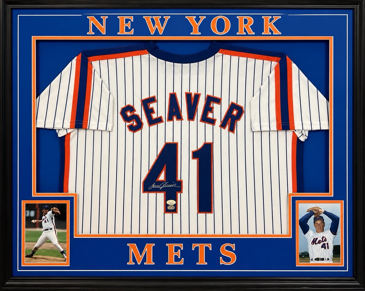Tom Seaver Autographed & Framed Pinstriped Mets Jersey Auto JSA COA Tom Seaver Autographed & Framed Pinstriped Mets Jersey Auto JSA COA