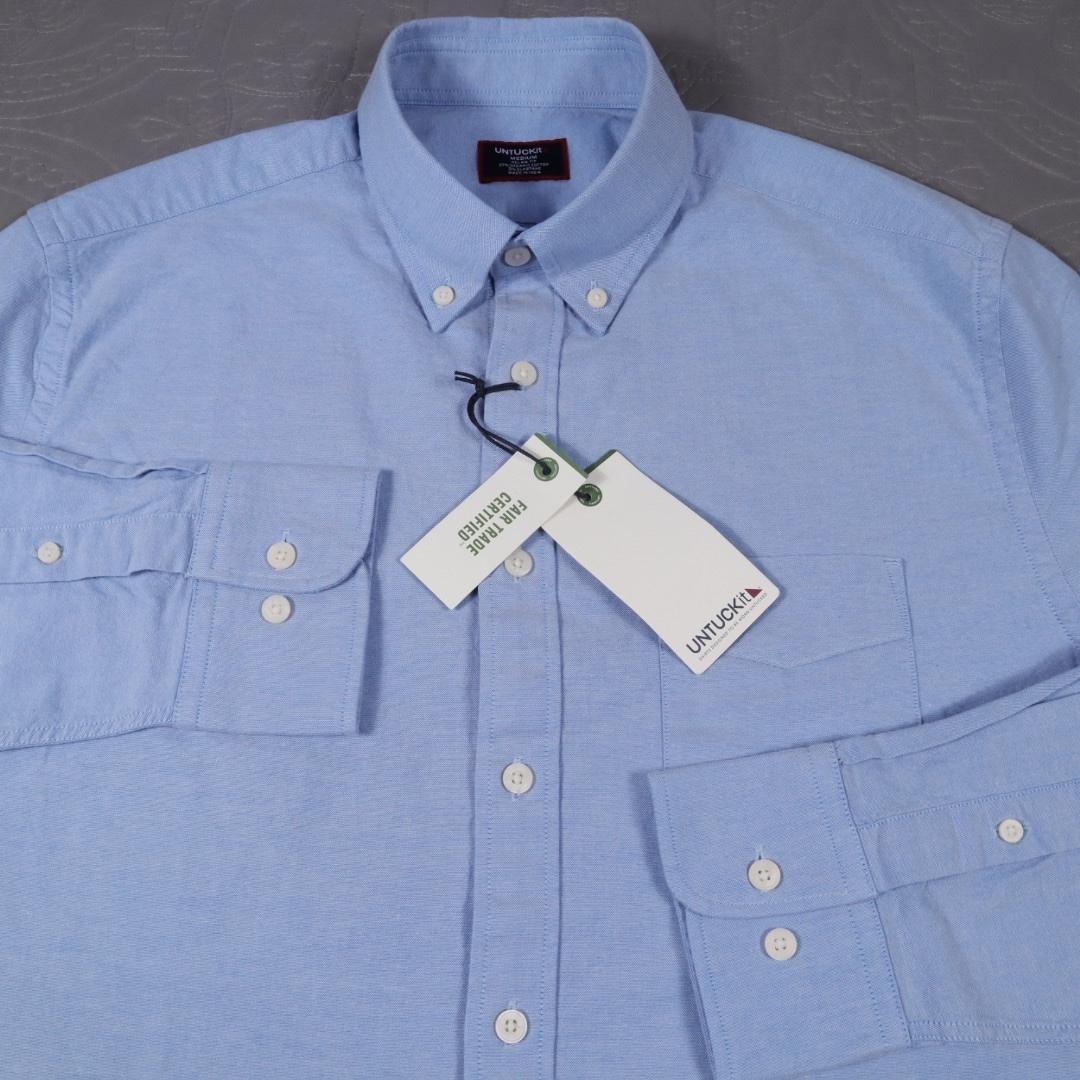 New UNTUCKit Bridges Oxford Dress Shirt Mens Medium Blue Relax Fit Cotton Button
