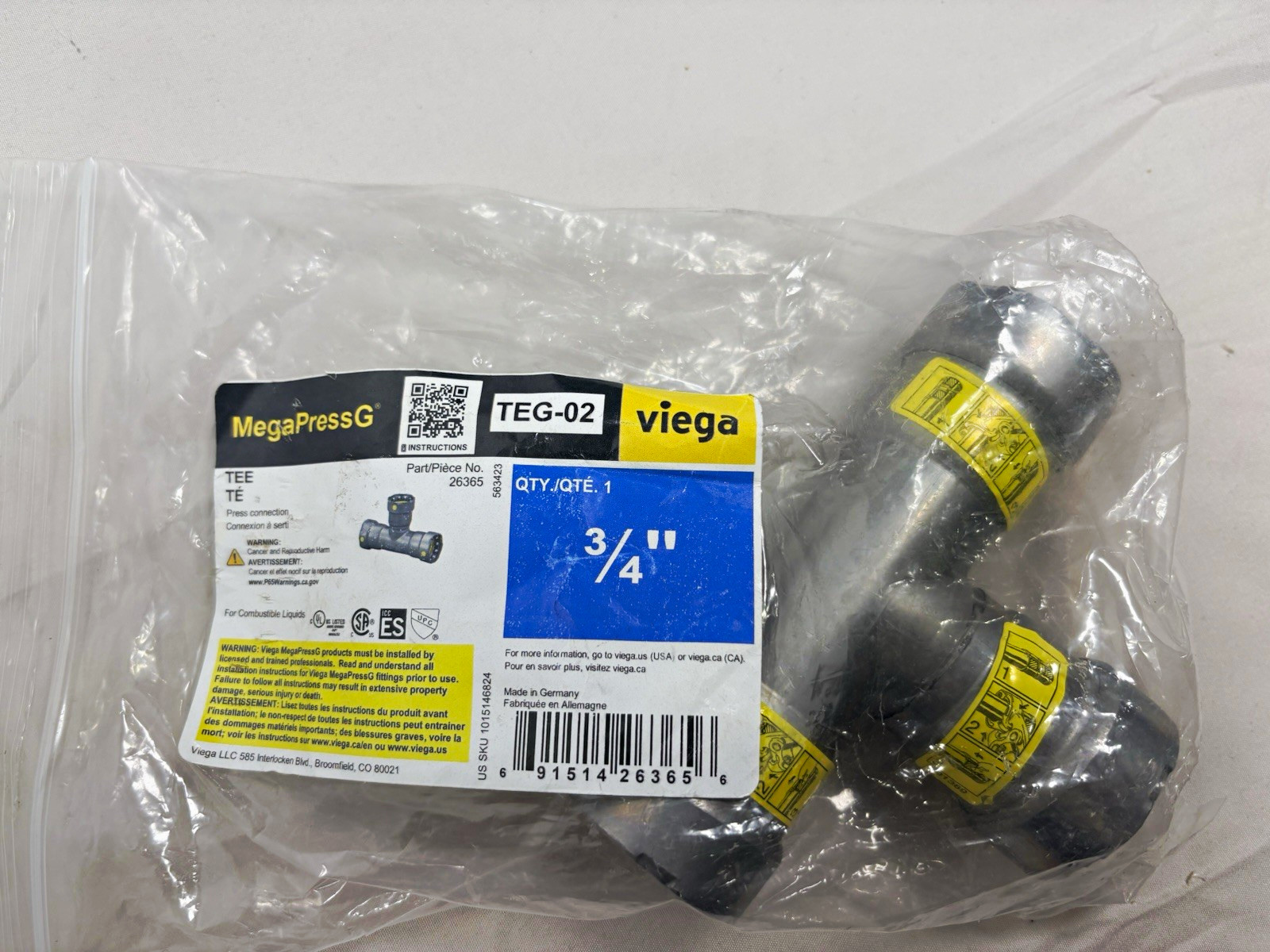 Viega MegaPressG TEG-02 3/4 in Press Tee Connector Fitting 26365
