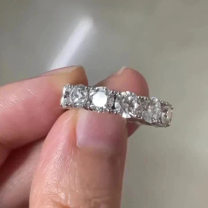 5.00CT Round Natural Diamond Eternity Ring 14k White Gold