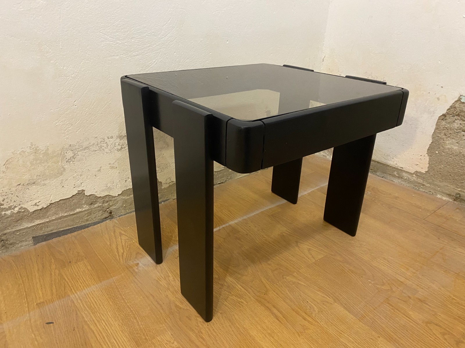 Vintage Meblo Style Nesting Side Table Smoked Glass MCM Yugoslavia 1970s Vintage Meblo Style Nesting Side Table Smoked Glass MCM Yugoslavia 1970s