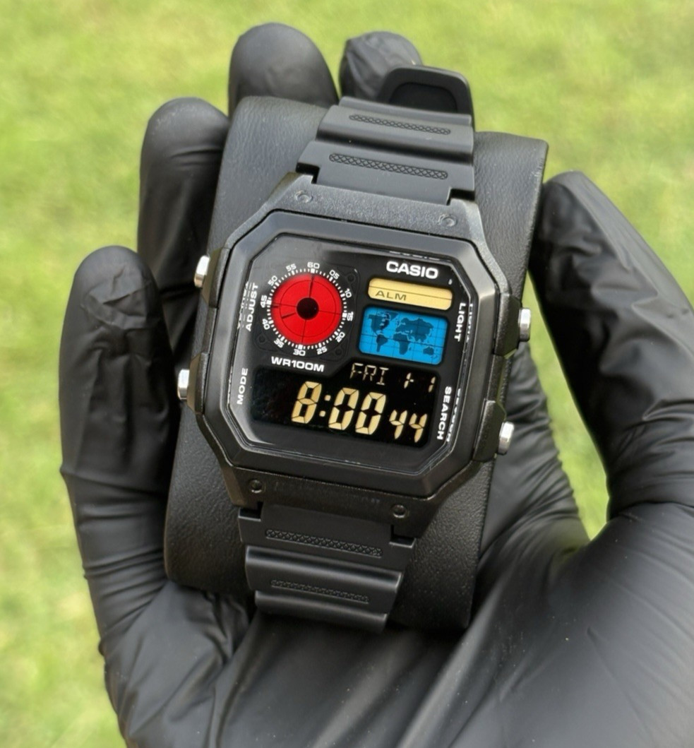 Custom Casio Royale AE1200 Hydromod Mod Negative Mod Blue Red Tan Watch Black