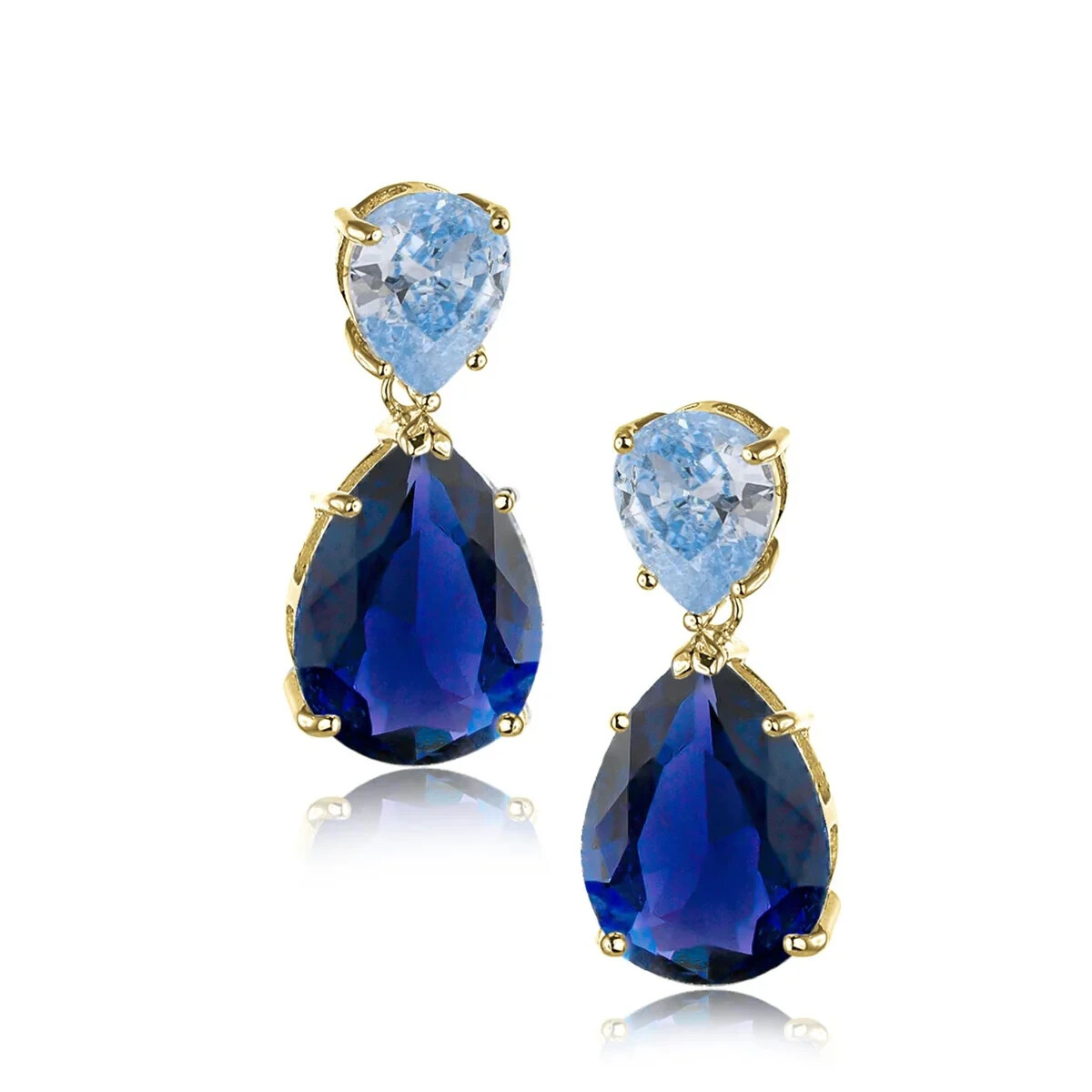 6.89 CT fancy colored Sapphire & aquamarine double pear Earring in 925 Silver