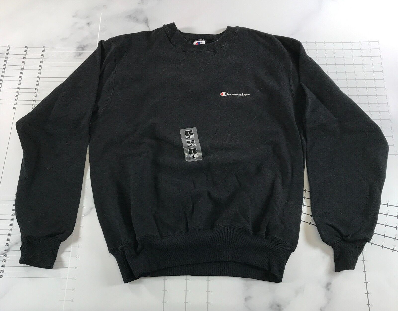 Vintage Champion Crewneck Sweatshirt Mens Large Black Cotton Blend Blank