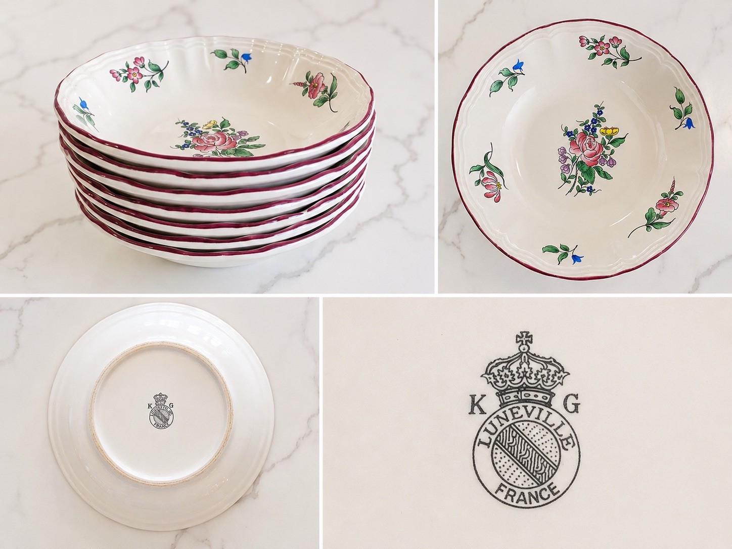 Vintage French K & G Keller & Guerin Luneville “Old Strasbourg” Set Of 7 Bowls